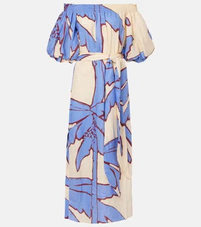 JOHANNA ORTIZ PRINTED OFF-SHOULDER LINEN MIDI DRESS