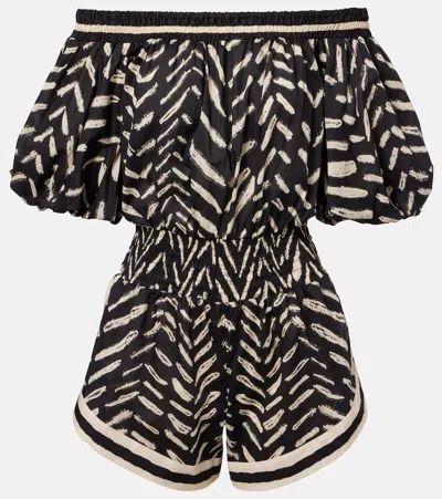 Johanna Ortiz Printed Off-shoulder Cotton Romper In Black
