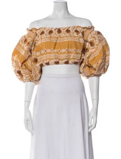 Pre-owned Johanna Ortiz Printed Off-the-shoulder Crop Top In Multi