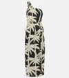 Johanna Ortiz Bedrucktes One-shoulder-midikleid In Schwarz