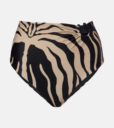 Johanna Ortiz Printed Ring-detail Bikini Bottoms In Brown