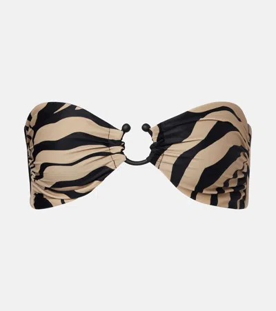 Johanna Ortiz Printed Ring-detail Bikini Top In Brown