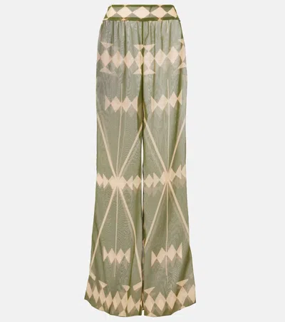 Johanna Ortiz Printed Sheer Chiffon Palazzo Pants In Green