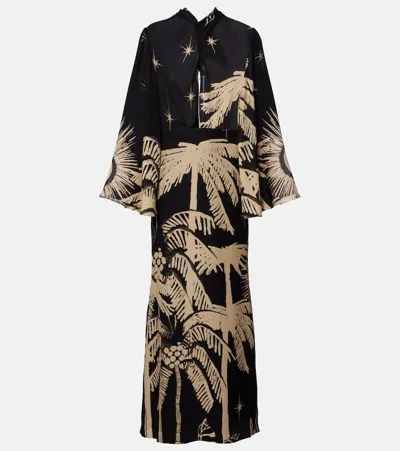 Johanna Ortiz Primera Vez Cutout Printed Silk-georgette Maxi Dress In Black