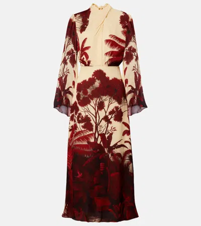 Johanna Ortiz Maiden Voyage Floral-print Silk-georgette Midi Dress In Burgundy