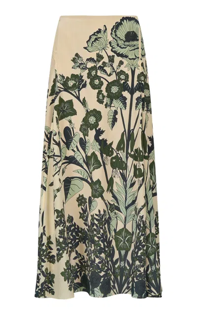 Johanna Ortiz Printed Silk Poems Of The Sea Ankle Skirt In Multi