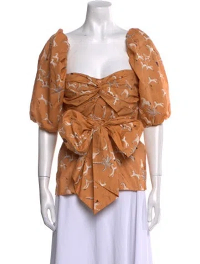 Pre-owned Johanna Ortiz Printed Square Neckline Blouse W/ Tags In Neutral