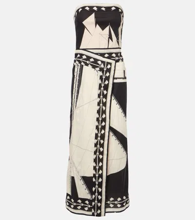 Johanna Ortiz Printed Strapless Midi Dress In Beige