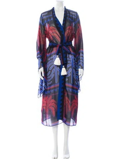 Pre-owned Johanna Ortiz Printed Tassel Accents Robe In Blue