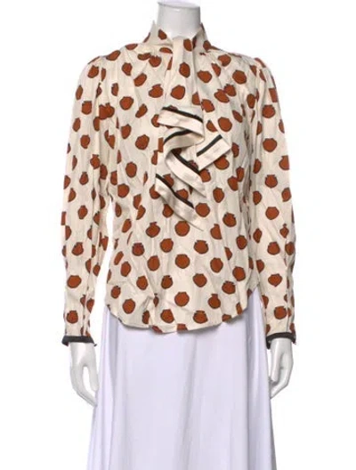 Pre-owned Johanna Ortiz Printed Tie Neck Blouse In Neutrals