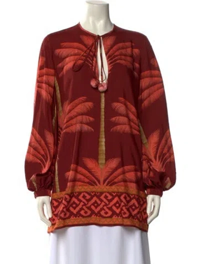 Pre-owned Johanna Ortiz Printed Tie Neck Tunic In Red