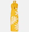Johanna Ortiz Language Palm Print Halter Midi Dress In Yellow