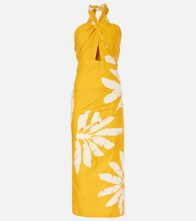 Johanna Ortiz Chiricahua Printed Cotton-poplin Halterneck Midi Dress In Yellow