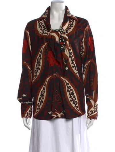 Pre-owned Johanna Ortiz Printed V-neck Blouse In Multicolor