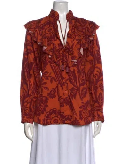 Pre-owned Johanna Ortiz Printed V-neck Blouse In Orange