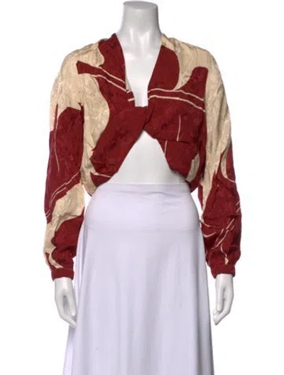 Pre-owned Johanna Ortiz Printed V-neck Blouse W/ Tags In Red