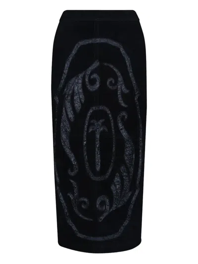 Johanna Ortiz Pueblo Ancestral Printed Leather Midi Skirt In Black