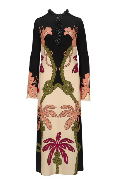 Johanna Ortiz Queen Palm Printed Silk Midi Tunic Dress