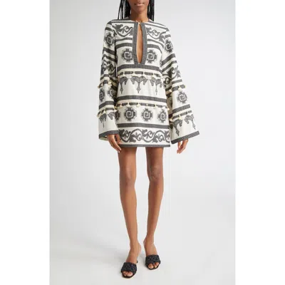 Johanna Ortiz Quetzalcalt Temple Long Sleeve Cotton Minidress In Red