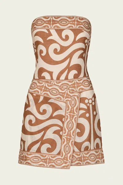 JOHANNA ORTIZ RAIZ RITUAL MINI DRESS IN CAMEL ECRU