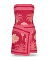 Johanna Ortiz Raiz Ritual Cotton Wrap Mini Dress In Wine/pink/camel
