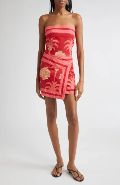 Johanna Ortiz Raiz Ritual Strapless Faux Wrap Minidress In Red