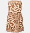 Johanna Ortiz Raíz Ritual Strapless Linen Minidress In Brown