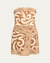 Johanna Ortiz Raíz Ritua Strapless Linen Mini Dress In Brown