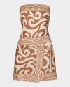 Johanna Ortiz Raíz Ritua Strapless Linen Mini Dress In Brown