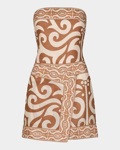 Johanna Ortiz Raíz Ritua Strapless Linen Mini Dress In Brown
