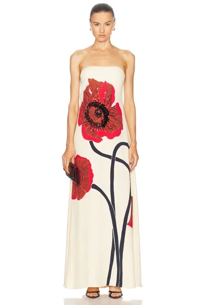 Johanna Ortiz Red Petals Strapless Silk Maxi Dress In Ivory