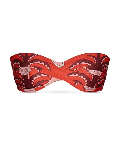 Johanna Ortiz Sea Sprite Twisted Bandeau Bikini Top In Red/pink/ecru