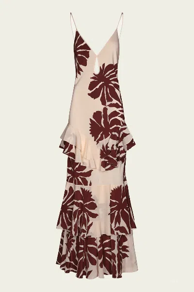Johanna Ortiz Reinterpretation Cutout Ruffled Printed Silk Crepe De Chine Maxi Dress In Orange