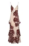 Johanna Ortiz Reinterpretation Tiered Silk Maxi Dress In Burgundy