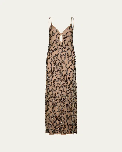 Johanna Ortiz Reinvention Embroidered Mesh Maxi Dress In Brown