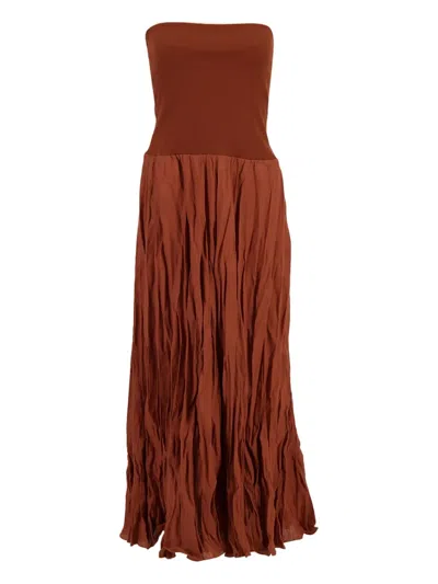 Johanna Ortiz Light And Sound Convertible Crinkled Organic Linen-blend Maxi Skirt In Brown