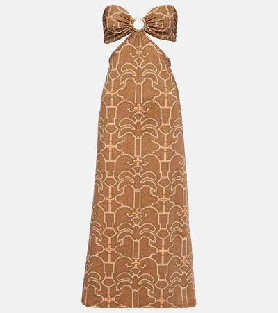 Johanna Ortiz Ring-detail Cutout Printed Maxi Dress In Brown
