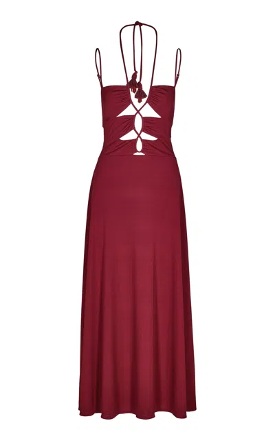 Johanna Ortiz Rio Andaluz Lace-up Cutout Jersey Midi Dress In Burgundy