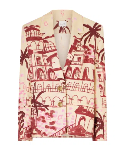 Johanna Ortiz Rock The Plan Printed Linen Blazer In Pink