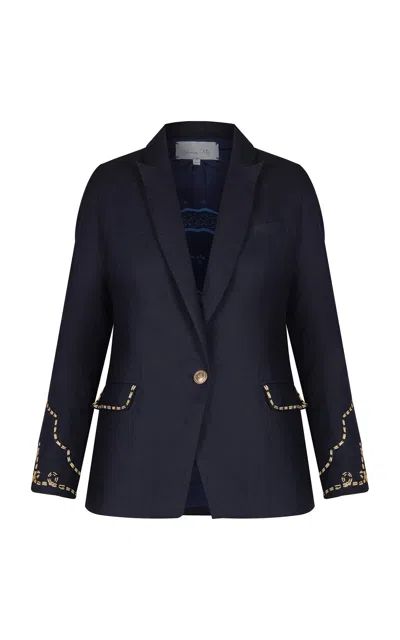 Johanna Ortiz Rock The Plan Single-breasted Linen Jacket In Blue