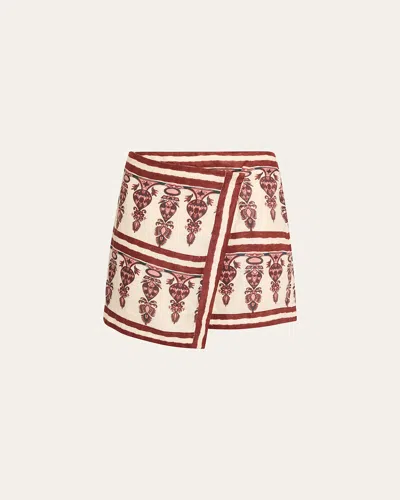 Johanna Ortiz Roots Linen Mini Wrap Skirt In Red