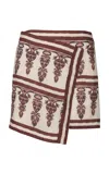Johanna Ortiz Roots Wrap Linen Mini Skirt In Burgundy