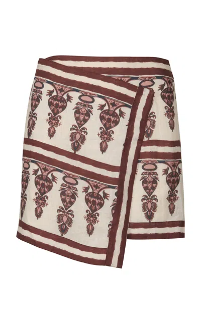 Johanna Ortiz Roots Wrap Linen Mini Skirt In Burgundy