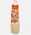 Johanna Ortiz Ruffle Floral Maxi Dress In Orinoco Ankara Red/ecru