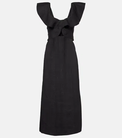 Johanna Ortiz Ruffled Midi Dress In Black