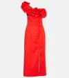 Johanna Ortiz Ruffled One-shoulder Poplin Gown In Red
