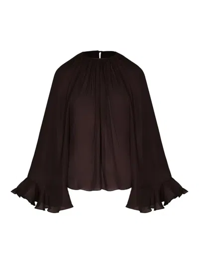 Johanna Ortiz Ruffled-sleeve Blouse In Red