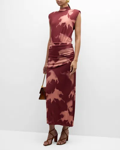 Johanna Ortiz Running Horses Ruched Maxi Dress In Burgundy