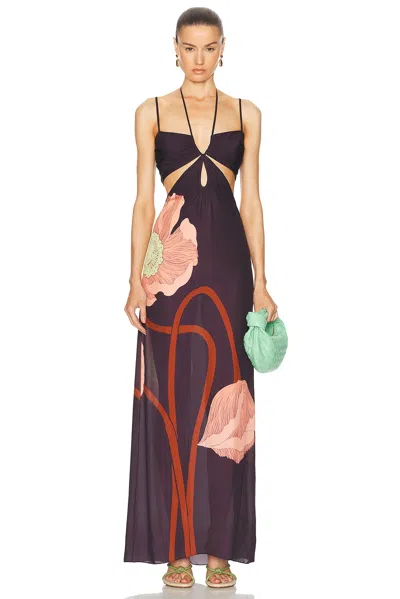 Johanna Ortiz Sacred Plant Maxi Dress In Papaver Somniferum  Purple  Peach  & Ter