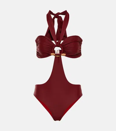 Johanna Ortiz Sacred Valley Cutout Swimsuit In Azucena Burgundy